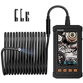 Inspection camera with a flexible scope used to look inside walls and fixtures